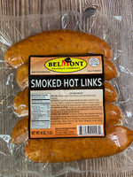 Smoked Hot Links - Pork - Belmont Brand - 50 Pieces - 10 Packages - 10lbs Case