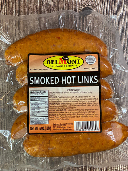 Smoked Hot Links - Pork - Belmont Brand - 1 Package - 1 LB