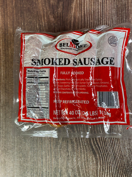 Smoked Sausage - Pork & Turkey - Belmont Brand - 40 Pieces - 4 Packages - 10lbs Case