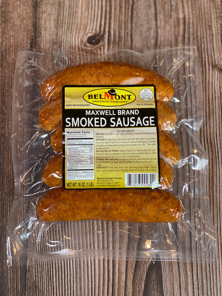 Maxwell Brand Smoked Sausage - Pork & Beef - 5 Pieces - 1 Package - 1 LB